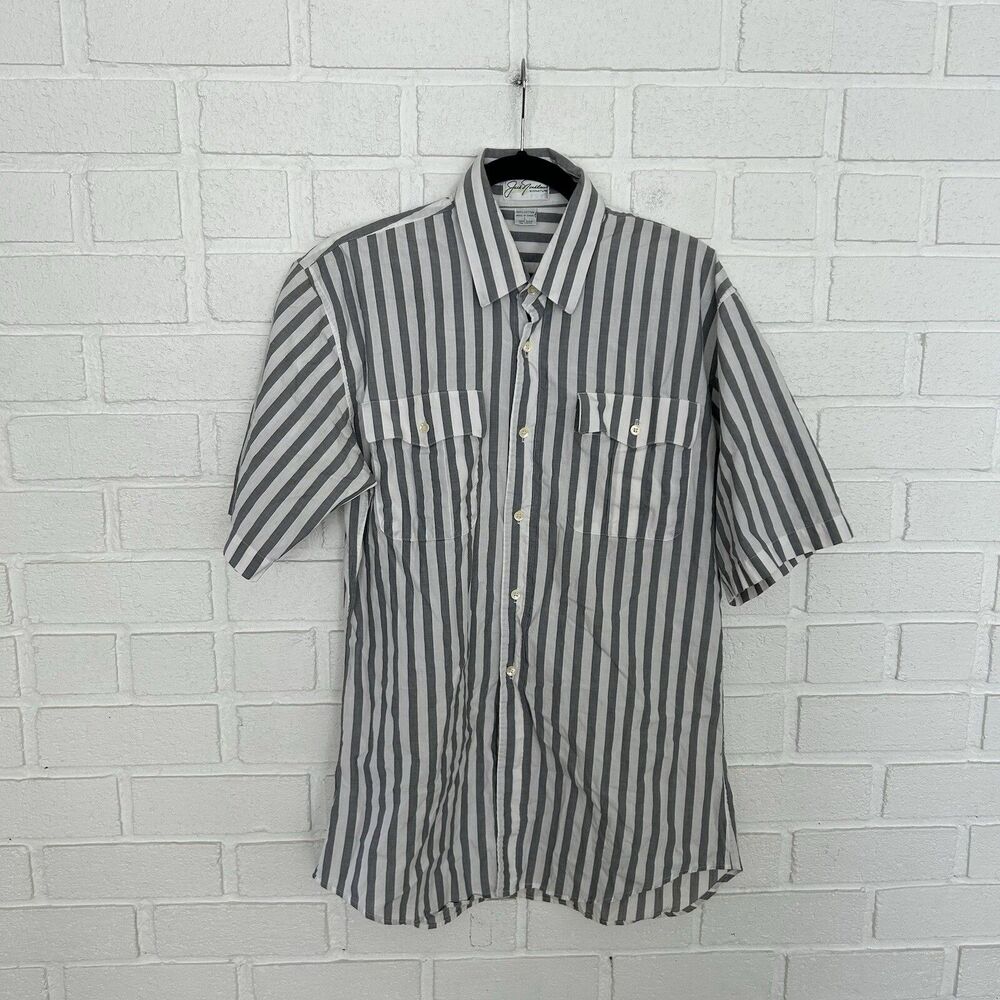 Vintage Jack Nicklaus Button Up Shirt Mens Large Striped Short Sleeve EZ GO